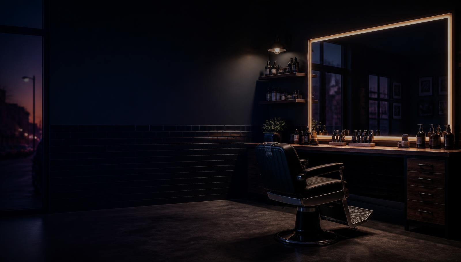 Barber chair and mirror station in a quiet Australian barbershop